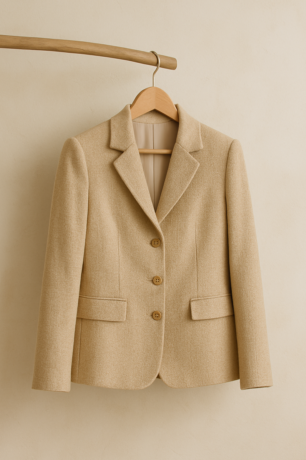 Veste femme beige texturée chic à boutons